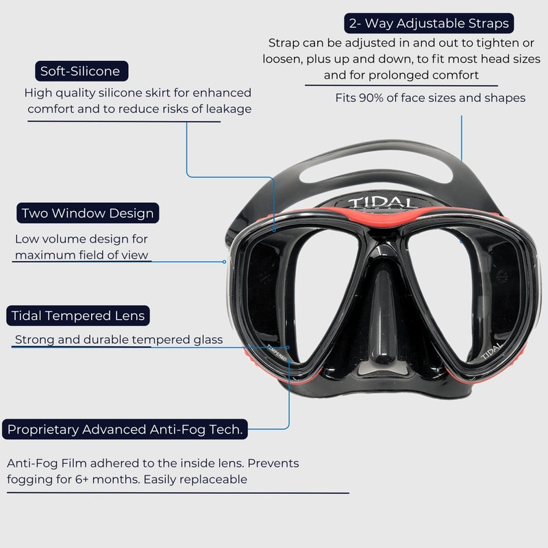 Pro Shot Tidal Mask for Snorkeling and Scuba Diving Best Anti-Fog Technology (Red) - Image 3